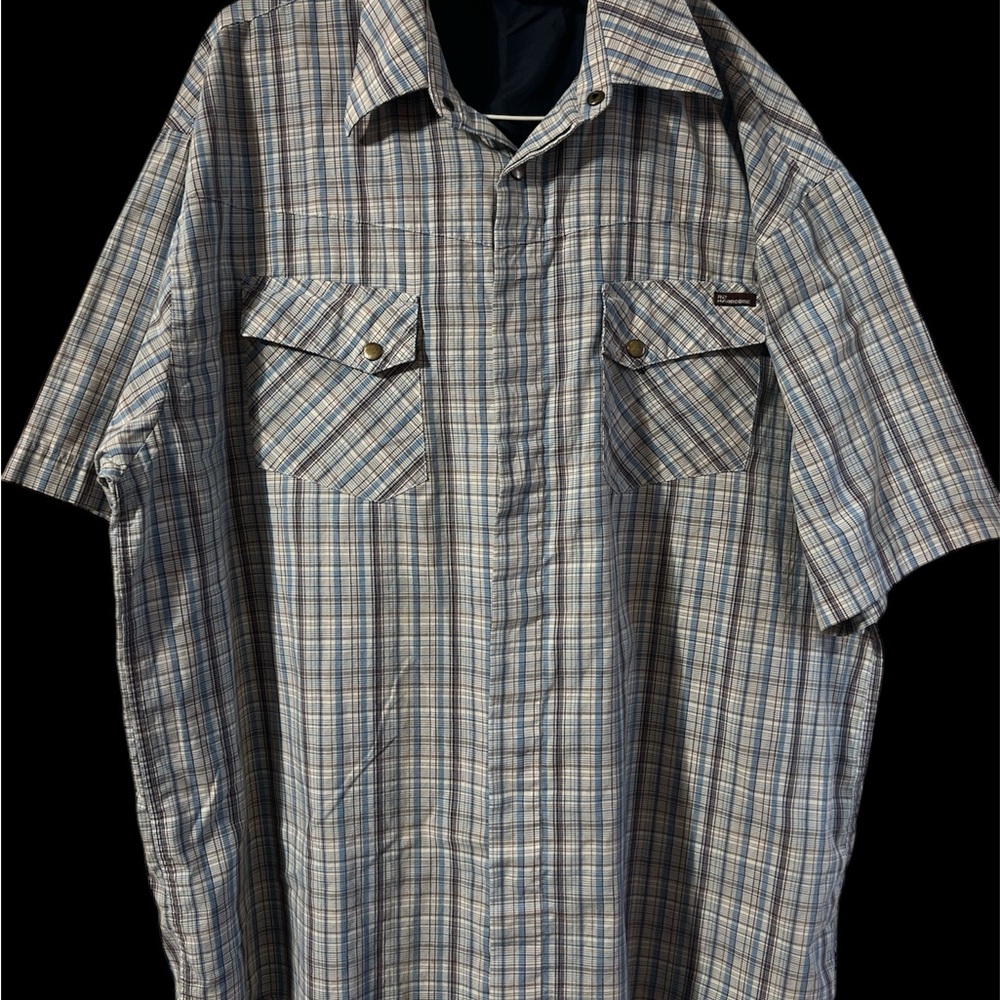 Men's Plaid Hardcore size L Short Sleeve Shirt hidden snap button up
